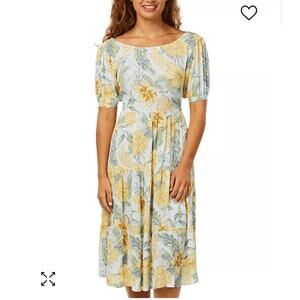 Rip Curl Always Summer Midi Dress Open Back Floral Short Sleeve Small